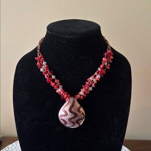 Cookie Lee Red and Silver Statement Necklace